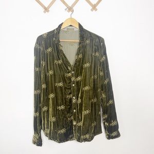 CP Shades green button down embroidered long sleeve
